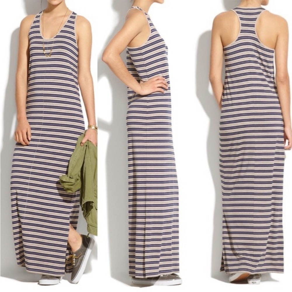 Madewell Navy and Cream Striped Maxi Dress